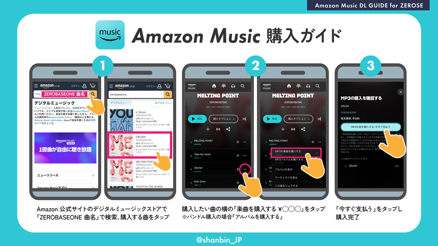 ZEROBASEONE　ゼベワン　応援　日本デビュー　イル活　イルデ　音源ダウンロード　Amazon Music　アマゾン　デジタルミュージックストア　ダウンロードストア　購入方法　単曲ダウンロード　DL　バンドル購入　1曲ずつ　シングル　アルバム　どうする　先行配信　本配信　削除方法　アプリ　買えない　ZB1　ゼロベースワン　K-POP　ゼロズ　ZE_ROSE　ZEROSE