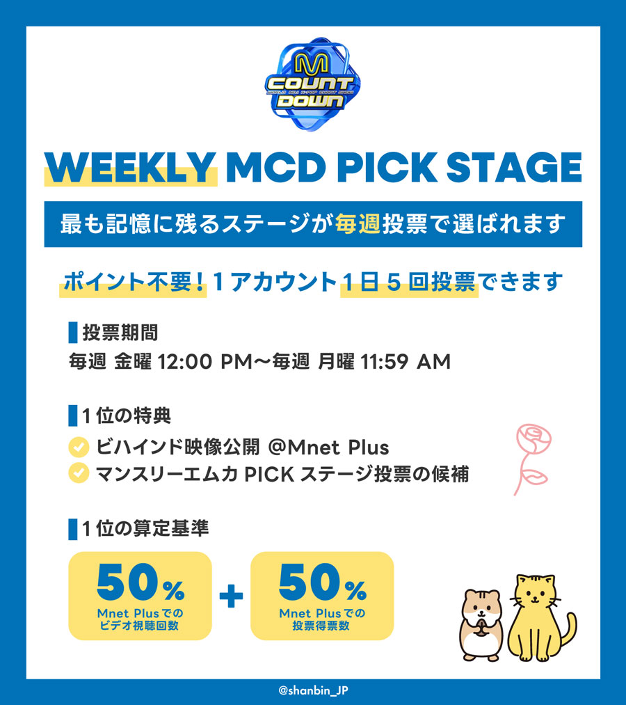 ZEROBASEONE　ゼベワン　投票アプリ　Mnet Plus　エムネットプラス　M COUNTDOWN　エムカウントダウン　WEEKLY MCD PICK STAGE　MONTHLY MCD PICK STAGE　エムカピック　投票方法　ビデオ視聴方法　使い方　複数アカウント　IPアドレスの切り替え　ダウンロード　投票上限　事前投票　投票期間　投票時間　MAMA　ZB1　ゼロベースワン　K-POP　音楽番組　ゼロズ　ZE_ROSE　ZEROSE